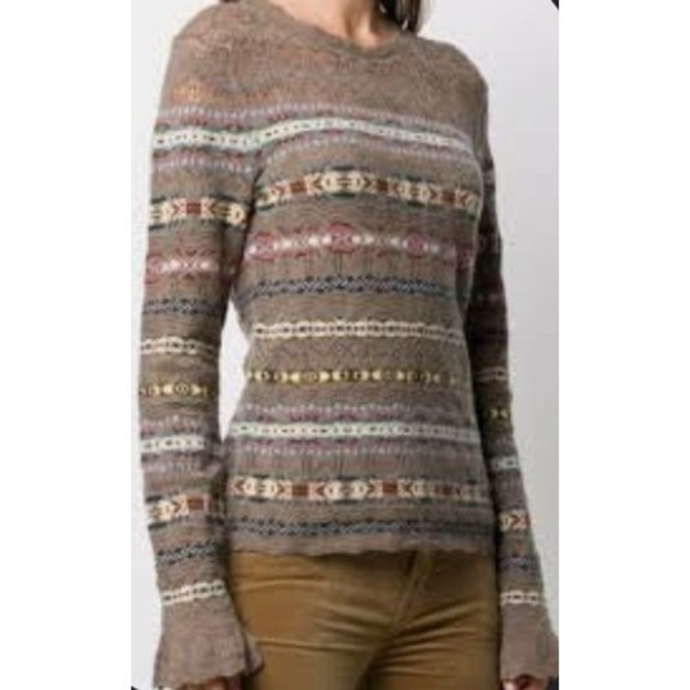 Polo Ralph Lauren Fair Isle Sweater Crochet Knit Southwestern Wool Cashmere M - Picture 1 of 13